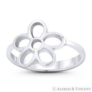 5-Petal Daisy Flower Charm Stackable Boho Ring in 925 Sterling Silver - Size 5